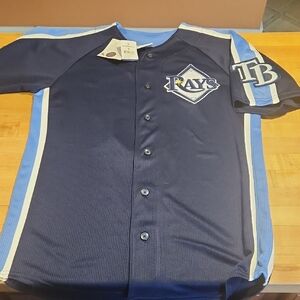 Majestic Blue Baseball Jersey with Sewn On Team Logo
